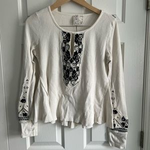 Free People Embroidered Henley Top Size Large